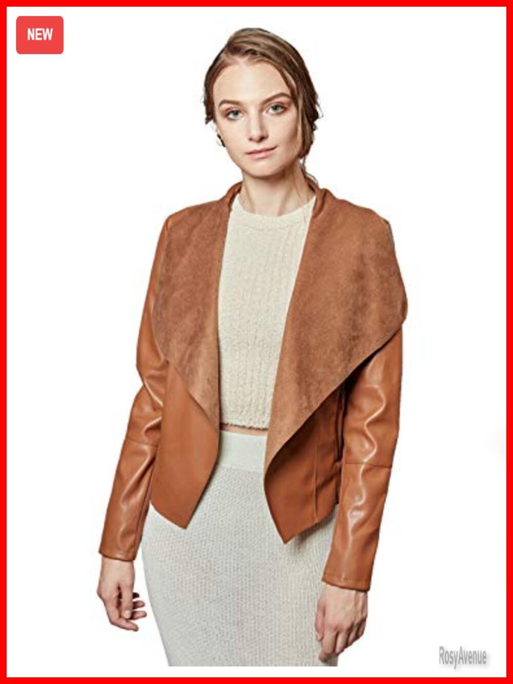Faux Leather Jacket Slim Open Front Lapel Blazer Long Sleeve